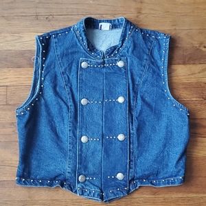 Dark Denim Military Style Vest with Silver Studs